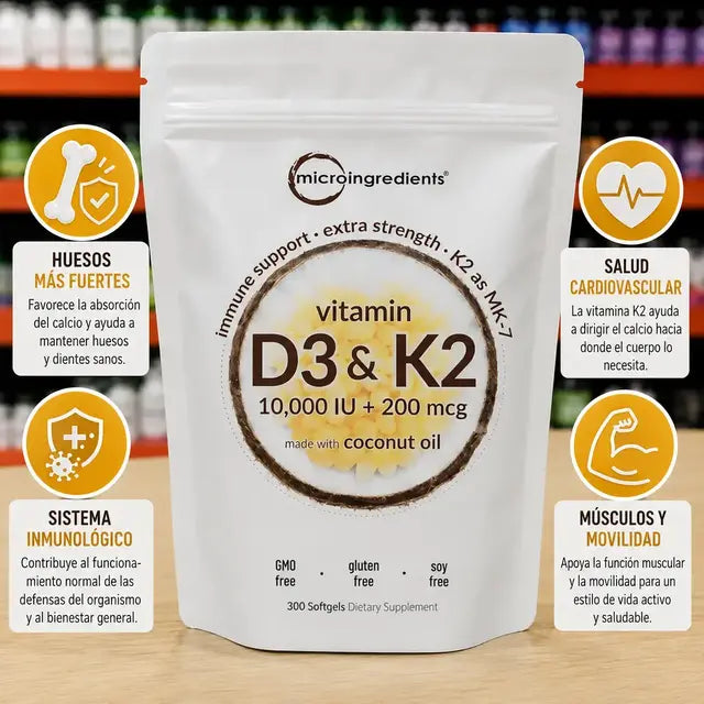Vitamina D3 + K2 Extra Strength 10.000 IU + 200 mcg